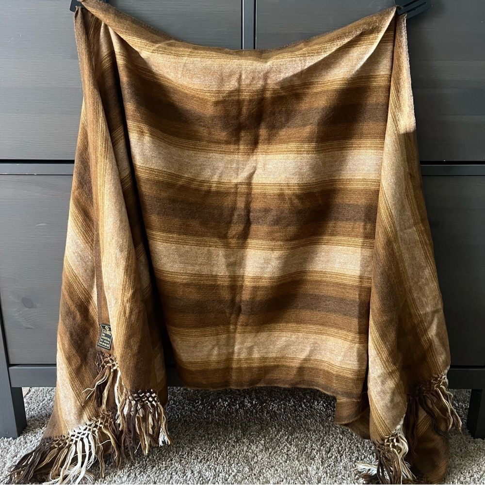 Calamaco Ind. Agentina Art 3034 Tan and Brown Striped Wide Shawl Wrap
